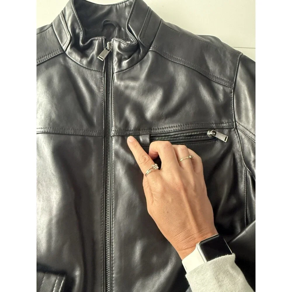 Boston Harbour Leather Jacket Men's Size Medium Black New Zealand Lamb Full Zip